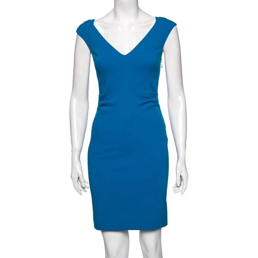 Emilio Pucci Blue Wool Crepe Sleeveless Sheath Dress S For Women