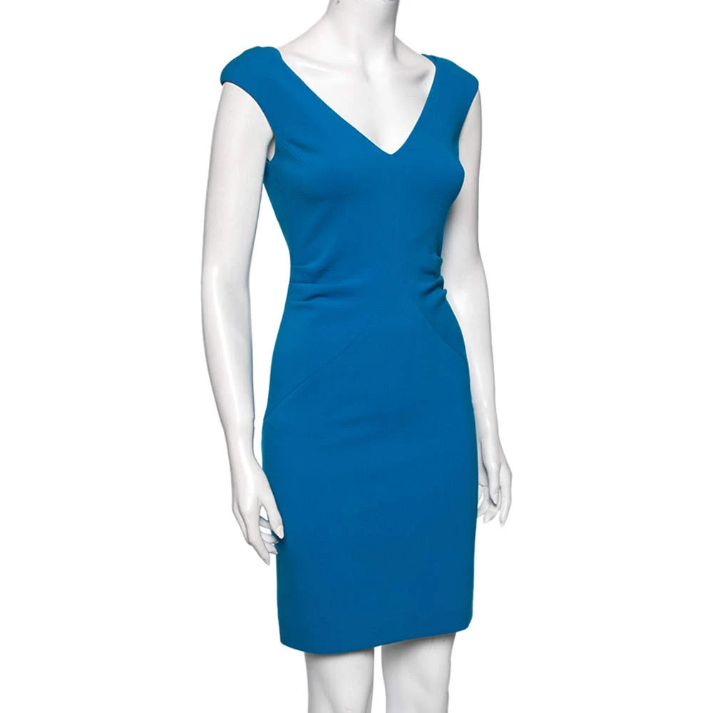 Emilio Pucci Blue Wool Crepe Sleeveless Sheath Dress S For Women - Image 2