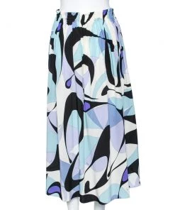 Emilio Pucci Multicolored Printed Silk Elasticized Waist Midi Skirt M For Women
