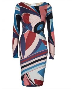 Emilio Pucci Multicolor Print Long Sleeve Dress M For Women