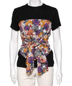 Emilio Pucci Black Cotton Pleated Silk Detailed Top M For Women