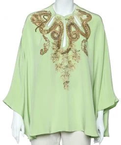Emilio Pucci Green Embellished Silk Top (One Size) For Women
