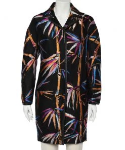 Emilio Pucci Black Leaf Jacquard Button Front Oversized Coat S For Women