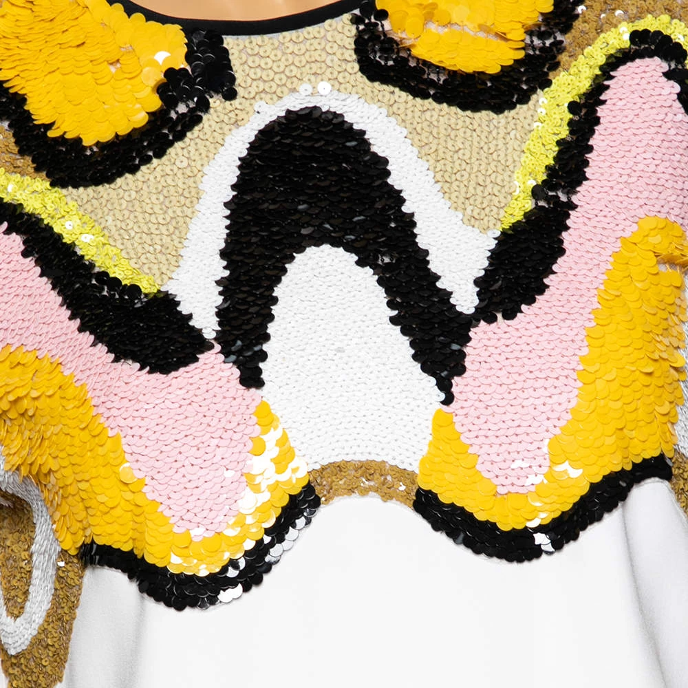 Emilio Pucci White Crepe Sequin Embellished Mini Dress M For Women - Image 4