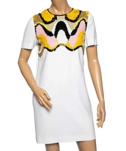 Emilio Pucci White Crepe Sequin Embellished Mini Dress M For Women