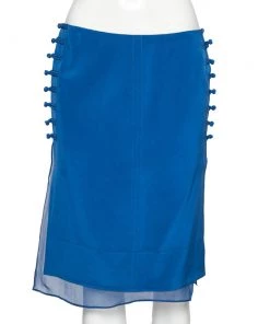 Emilio Pucci Blue Silk Knot Trim Mini Skirt M For Women