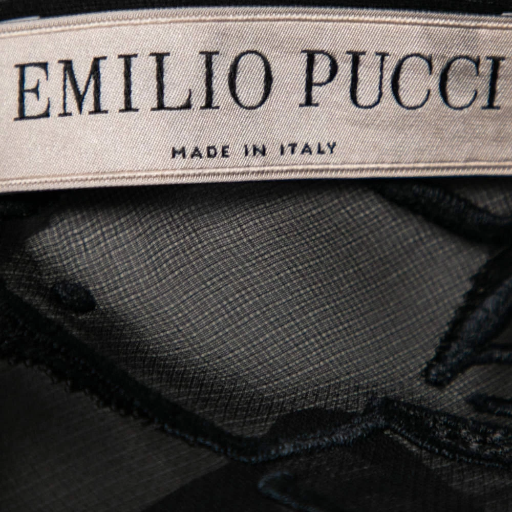 Emilio Pucci Black Tourist Applique Embroidered Silk Organza Dress M For Women - Image 5