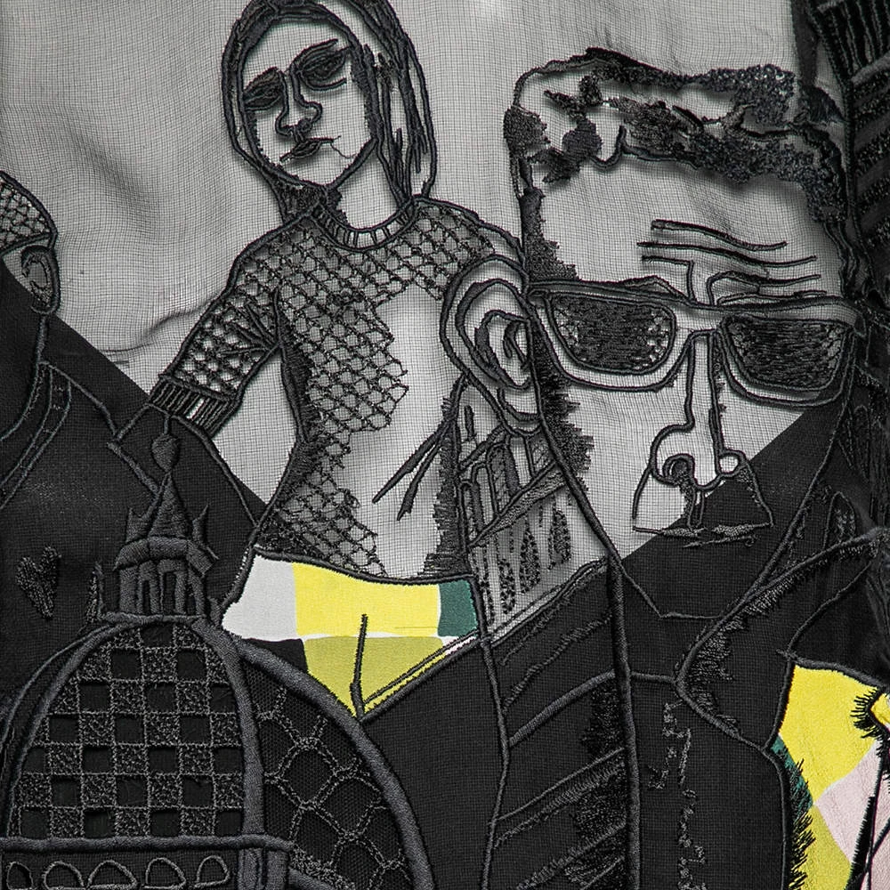 Emilio Pucci Black Tourist Applique Embroidered Silk Organza Dress M For Women - Image 4