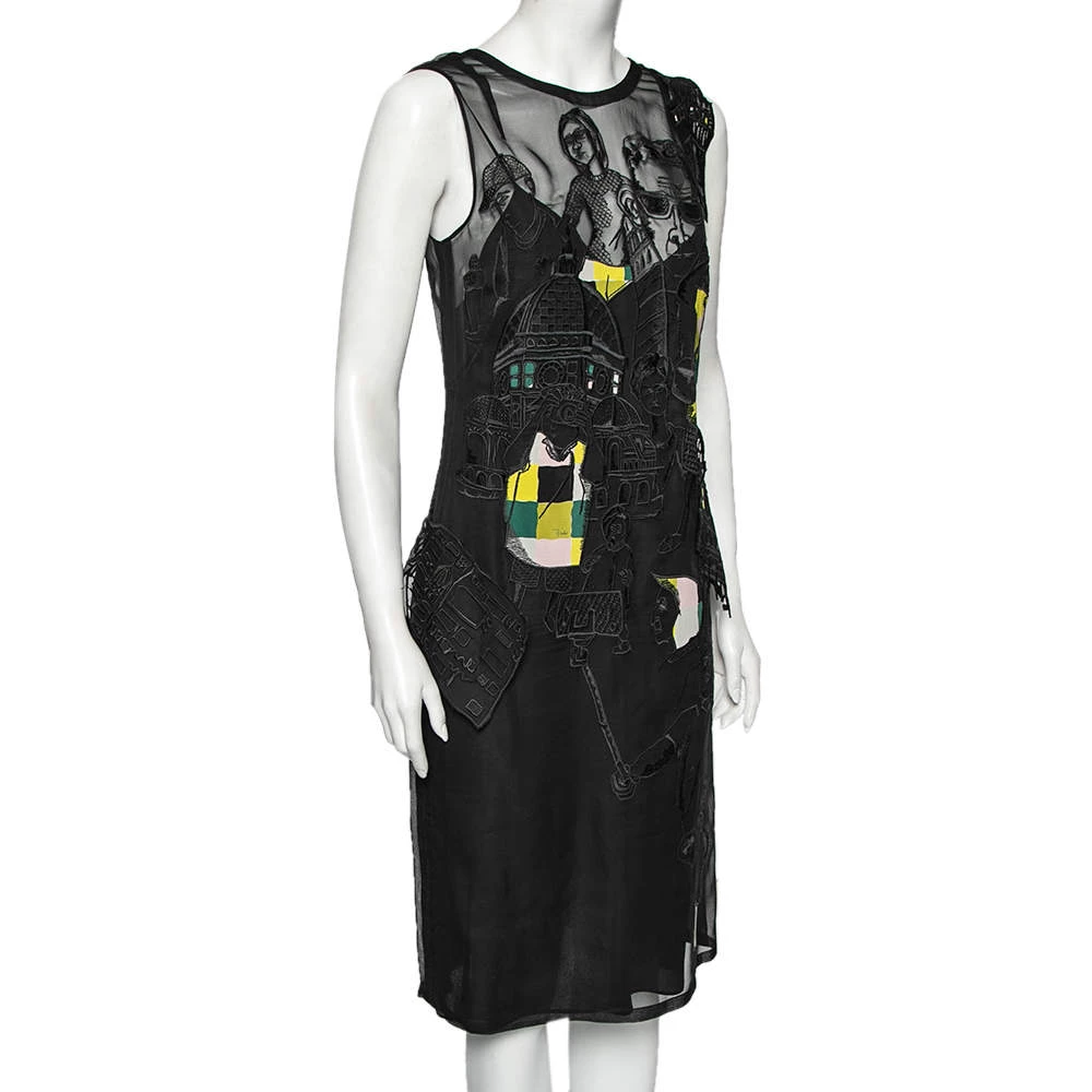 Emilio Pucci Black Tourist Applique Embroidered Silk Organza Dress M For Women - Image 2