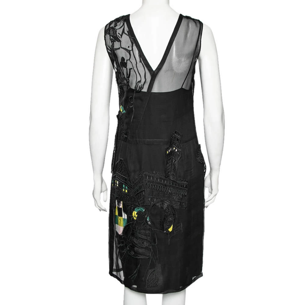 Emilio Pucci Black Tourist Applique Embroidered Silk Organza Dress M For Women - Image 3