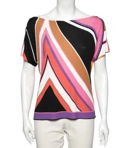 Emilio Pucci Multicolor Abstract Print Stretch Knit Blouse M For Women