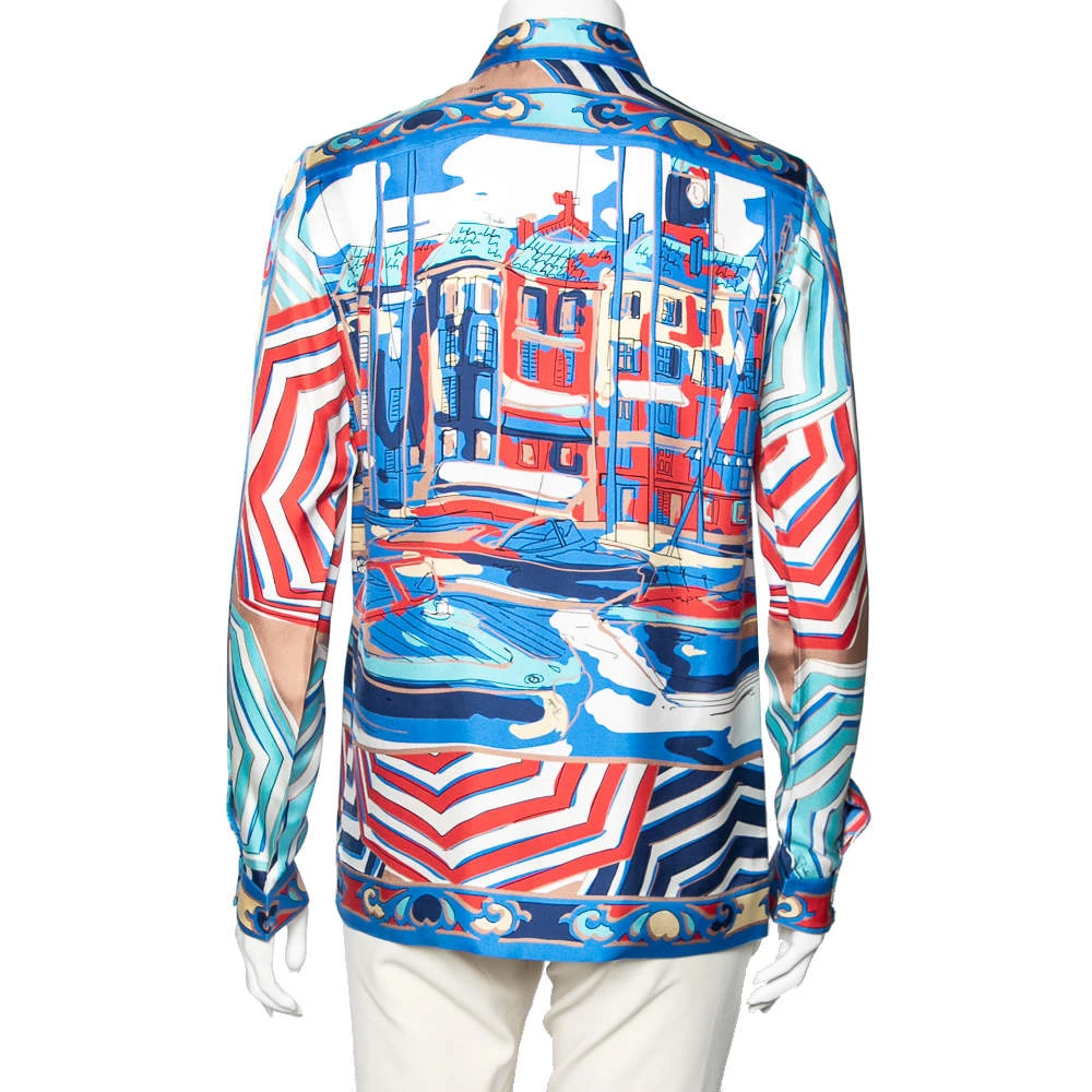 Emilio Pucci Multicolor Cityscape Print Silk Shirt M For Women - Image 3