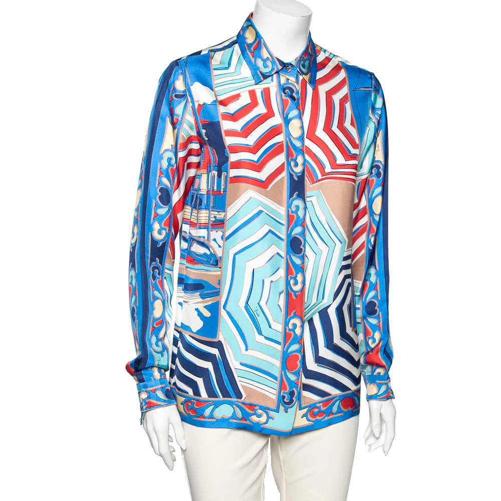 Emilio Pucci Multicolor Cityscape Print Silk Shirt M For Women - Image 2