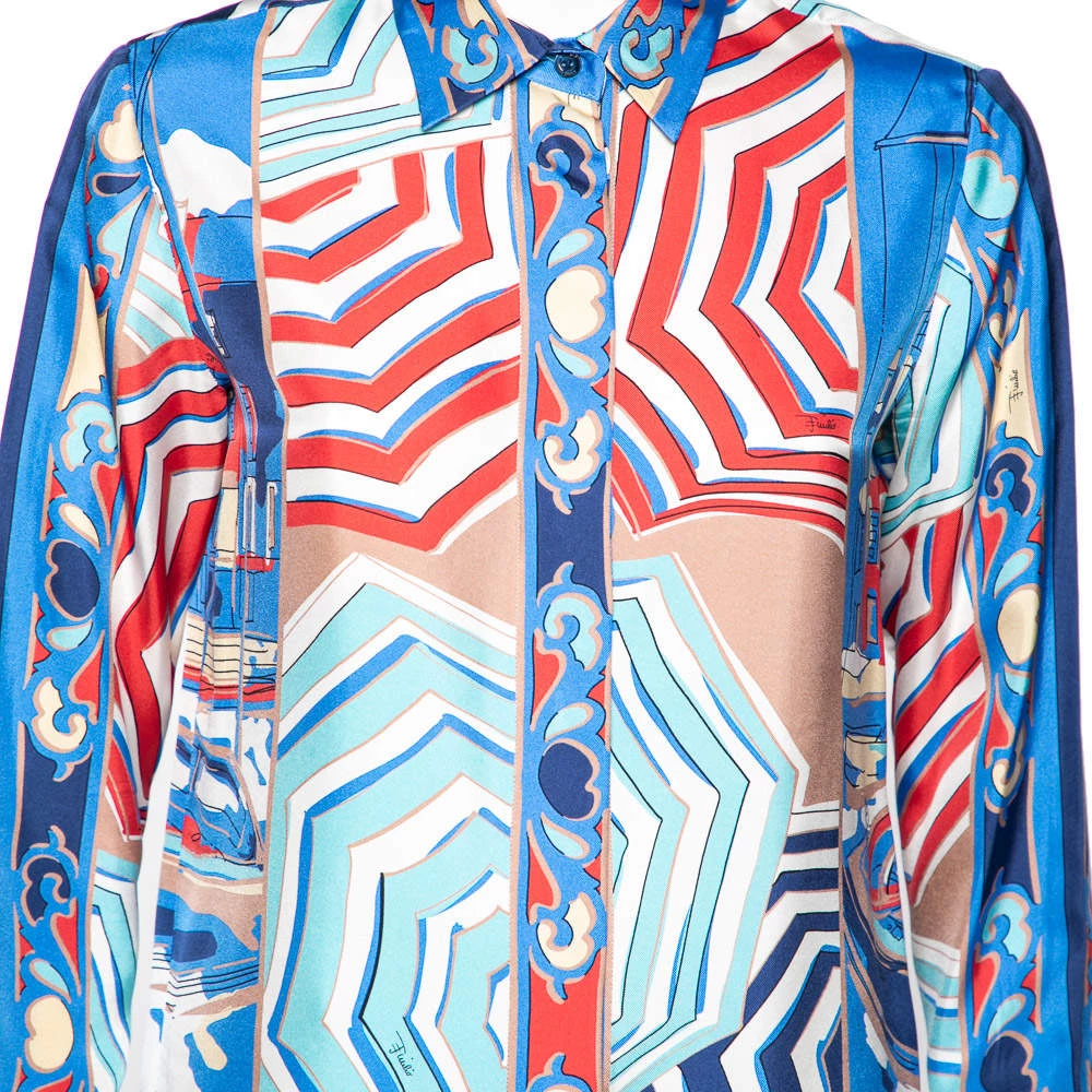 Emilio Pucci Multicolor Cityscape Print Silk Shirt M For Women - Image 4