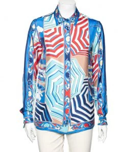 Emilio Pucci Multicolor Cityscape Print Silk Shirt M For Women