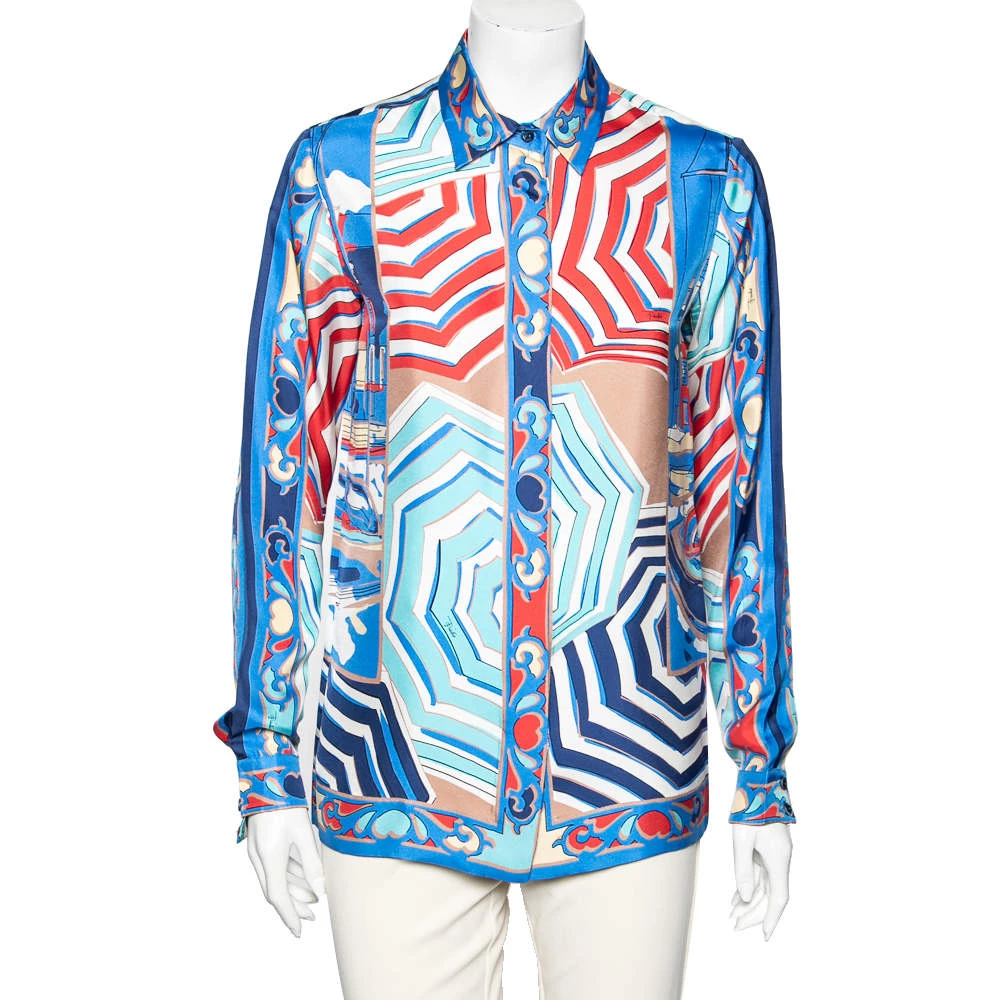 Emilio Pucci Multicolor Cityscape Print Silk Shirt M For Women