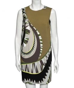 Emilio Pucci Multicolor Geometric Printed Crepe Sleeveless Shift Dress S For Women