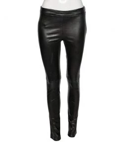 Emilio Pucci Black Leather Fitted Pants M For Women