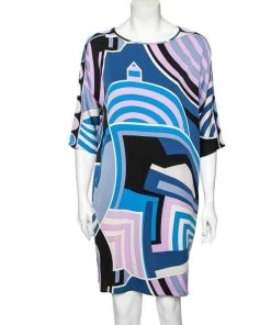 Emilio Pucci Multicolor Printed Silk Shift Dress S For Women