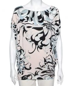 Emilio Pucci Multicolor Floral Printed Jersey Top S For Women