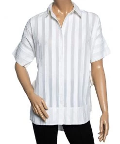 Emilio Pucci White Cotton & Silk Tie Detail Button Front Shirt S For Women