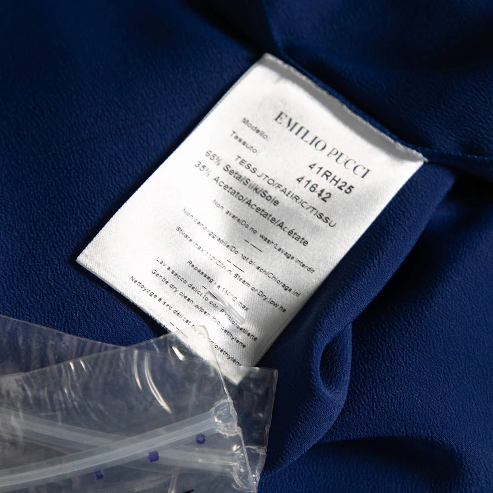 Emilio Pucci Blue Silk Beaded Embroidered Tassel Tie Front Shift Dress M For Women - Image 6