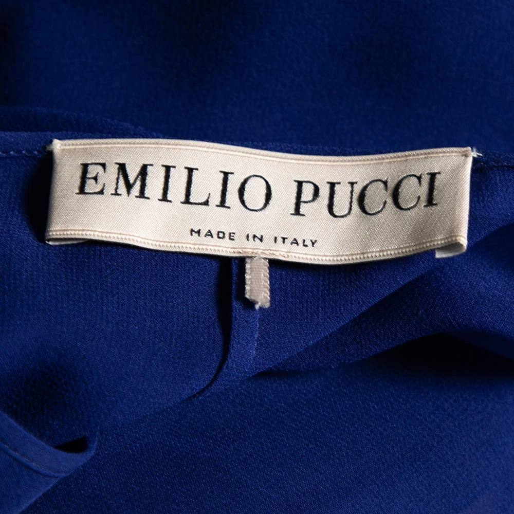 Emilio Pucci Blue Silk Beaded Embroidered Tassel Tie Front Shift Dress M For Women - Image 5