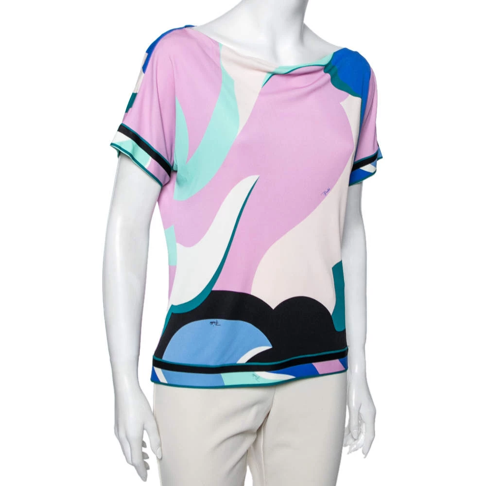 Emilio Pucci Multicolor Abstract Print Stretch Knit Top M For Women - Image 2