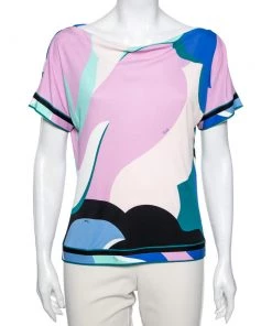 Emilio Pucci Multicolor Abstract Print Stretch Knit Top M For Women