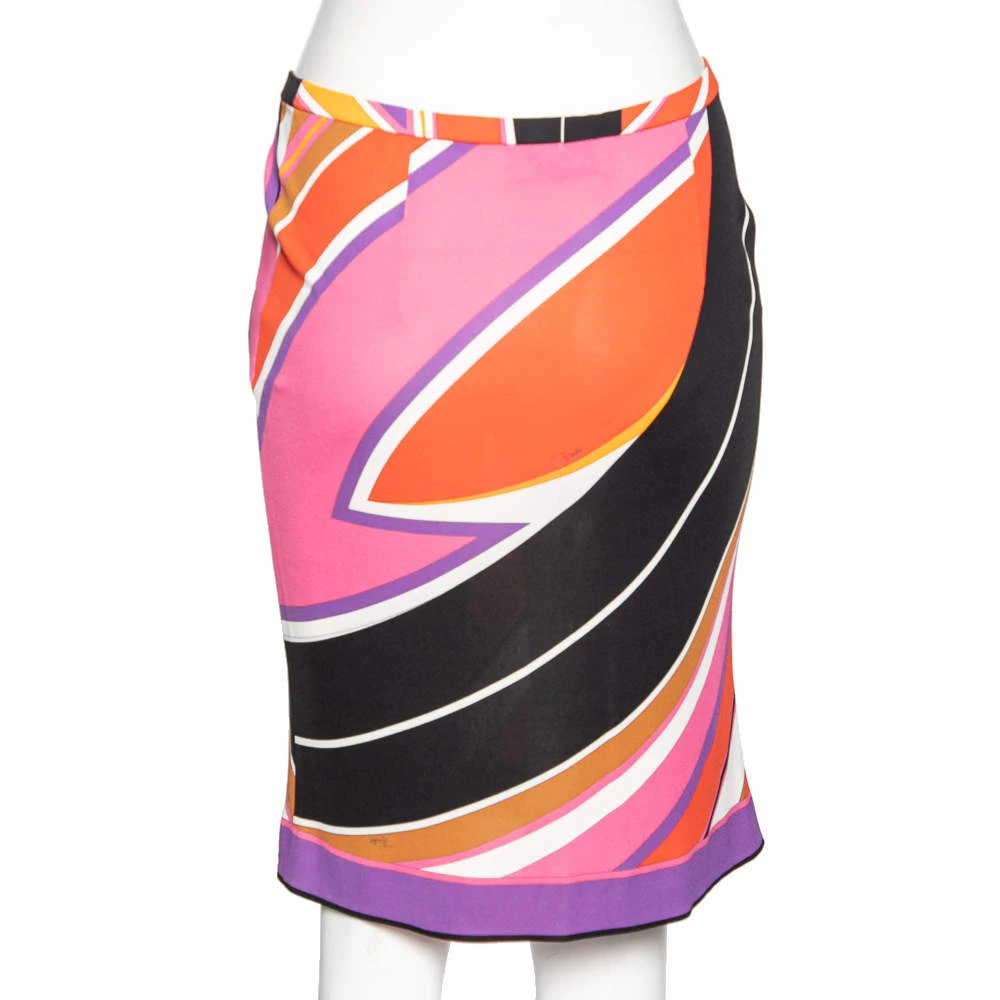 Emilio Pucci Multicolor Abstract Print Stretch Knit Skirt M For Women - Image 3