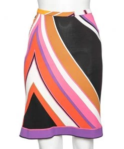 Emilio Pucci Multicolor Abstract Print Stretch Knit Skirt M For Women