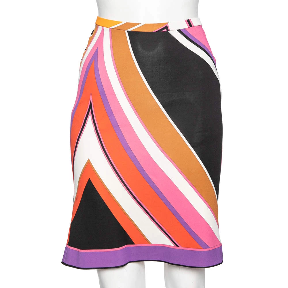 Emilio Pucci Multicolor Abstract Print Stretch Knit Skirt M For Women