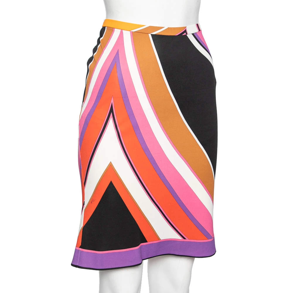 Emilio Pucci Multicolor Abstract Print Stretch Knit Skirt M For Women - Image 2