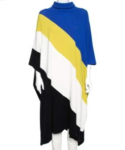 Emilio Pucci Color Block Wool Turtle Neck Poncho S For Women