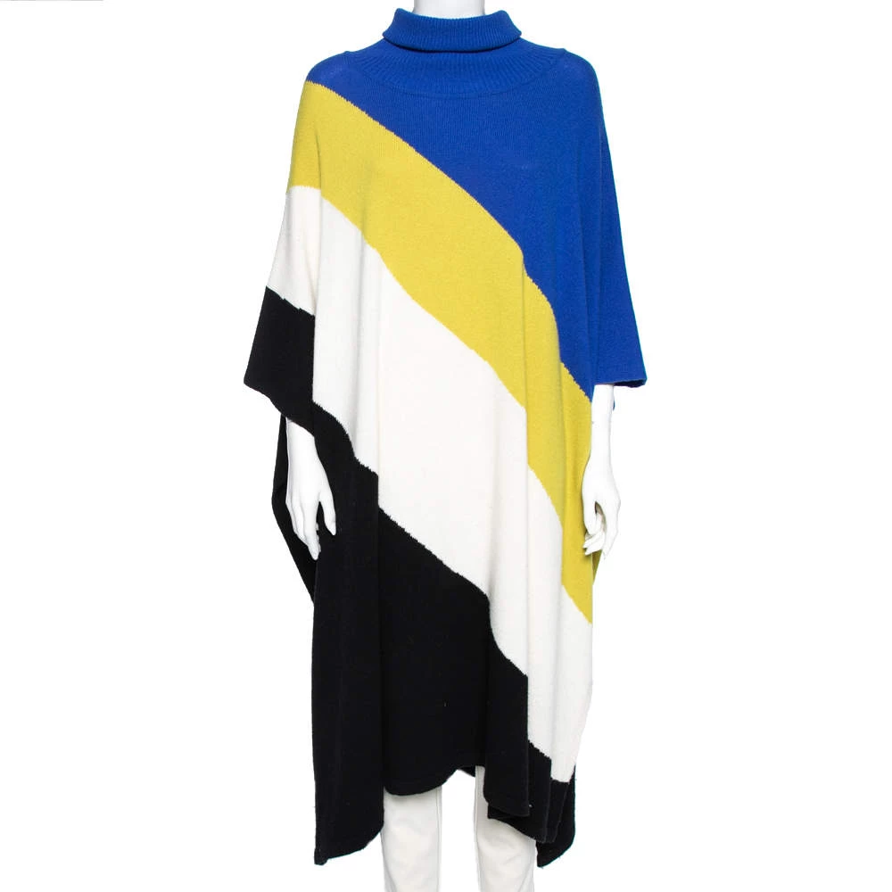 Emilio Pucci Color Block Wool Turtle Neck Poncho S For Women