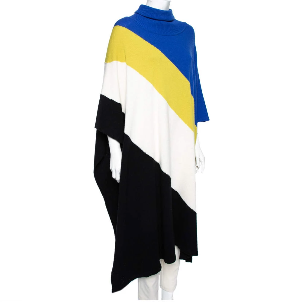 Emilio Pucci Color Block Wool Turtle Neck Poncho S For Women - Image 2
