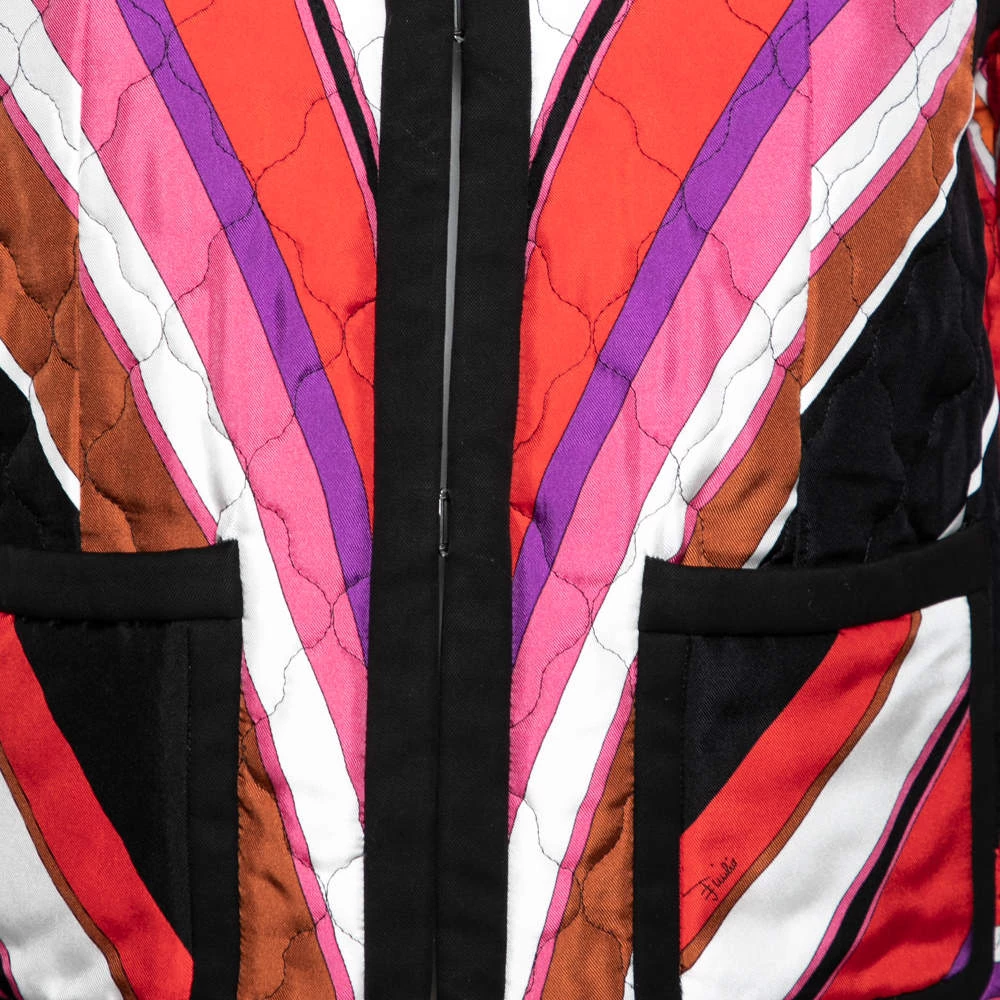 Emilio Pucci Multicolor Printed Silk & Cotton Hook Front Jacket M For Women - Image 4
