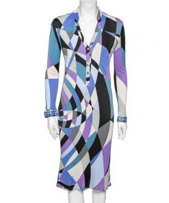 Emilio Pucci Multicolor Printed Jersey Midi Dress M For Women