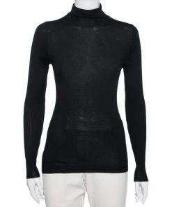Emilio Pucci Black Wool Knit Turtleneck Top M For Women