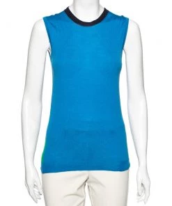 Emilio Pucci Blue And Green Knit Sleeveless Top M For Women