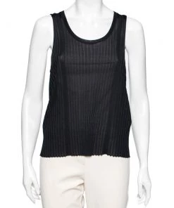 Emilio Pucci Black Rib Knit Tank Top L For Women
