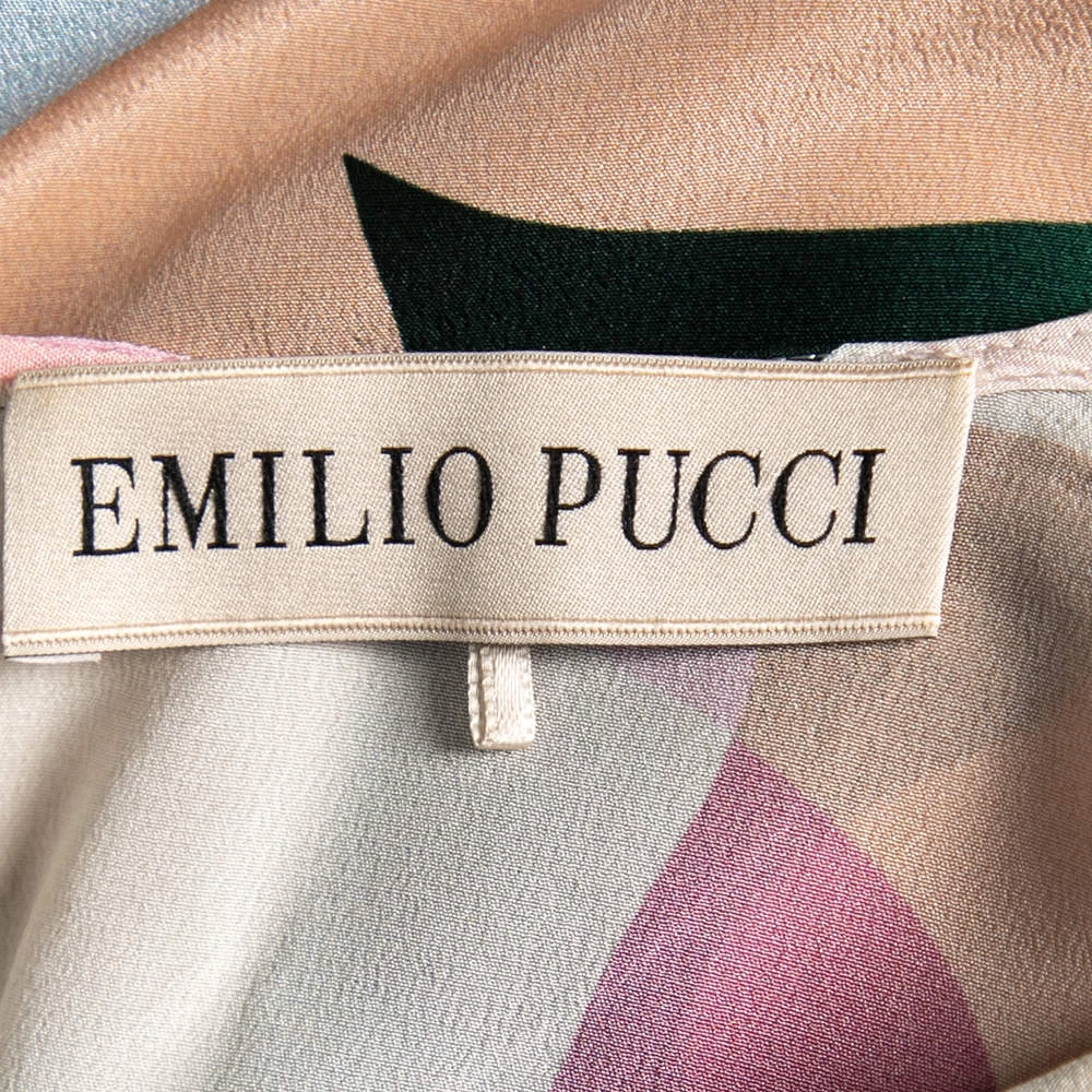 Emilio Pucci Multicolor Printed Silk Short Sleeve Dress L For Women - Image 5