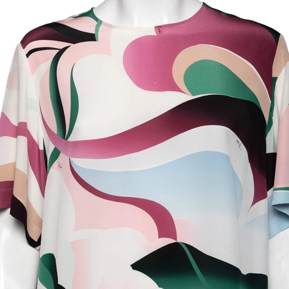 Emilio Pucci Multicolor Printed Silk Short Sleeve Dress L For Women - Image 4