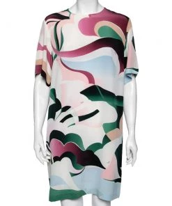 Emilio Pucci Multicolor Printed Silk Short Sleeve Dress L For Women