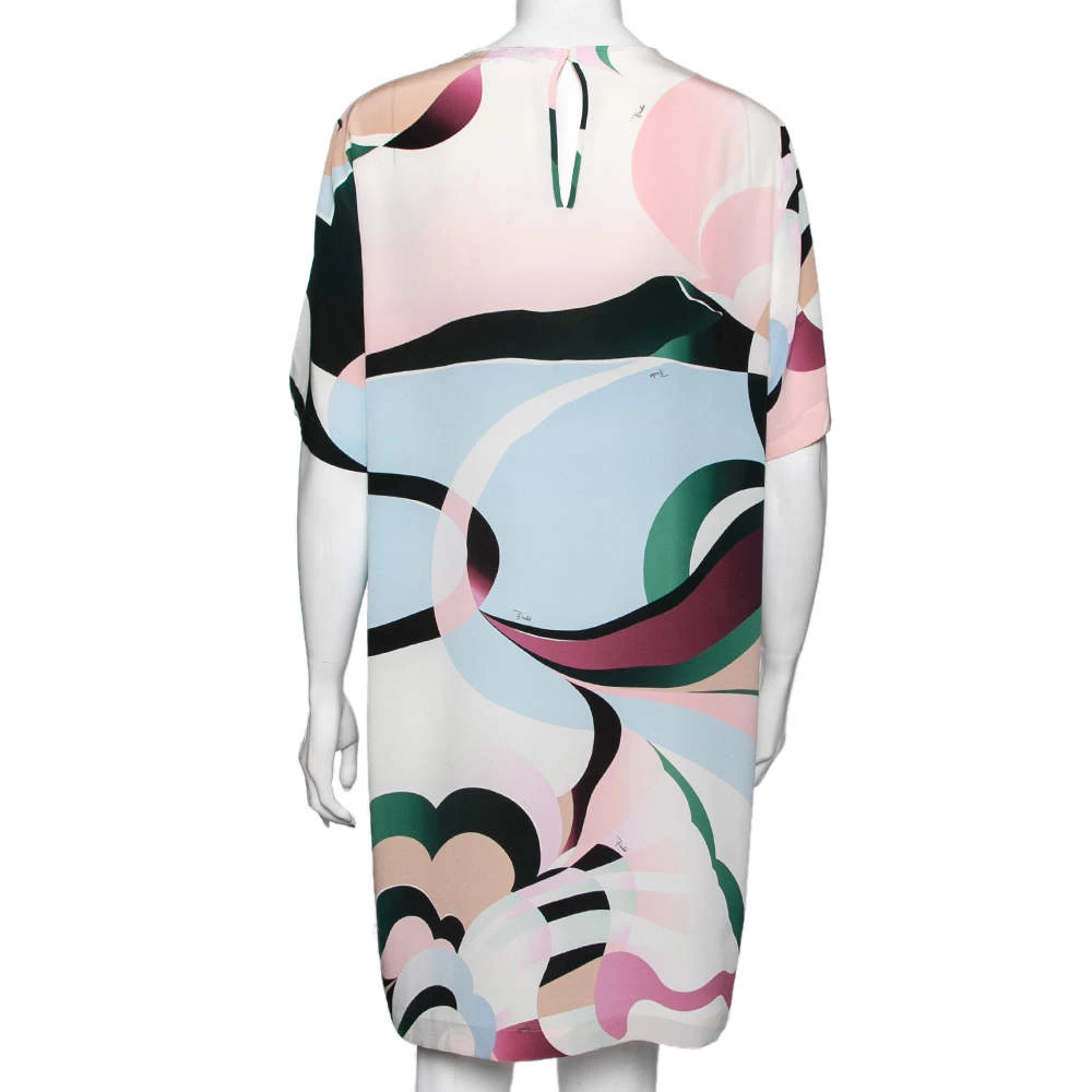 Emilio Pucci Multicolor Printed Silk Short Sleeve Dress L For Women - Image 3