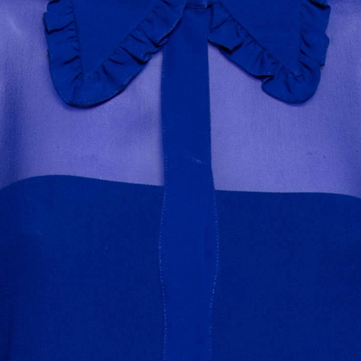 Emilio Pucci Blue Silk Ruffle Detailed Collar Button Front Shirt M For Women - Image 4