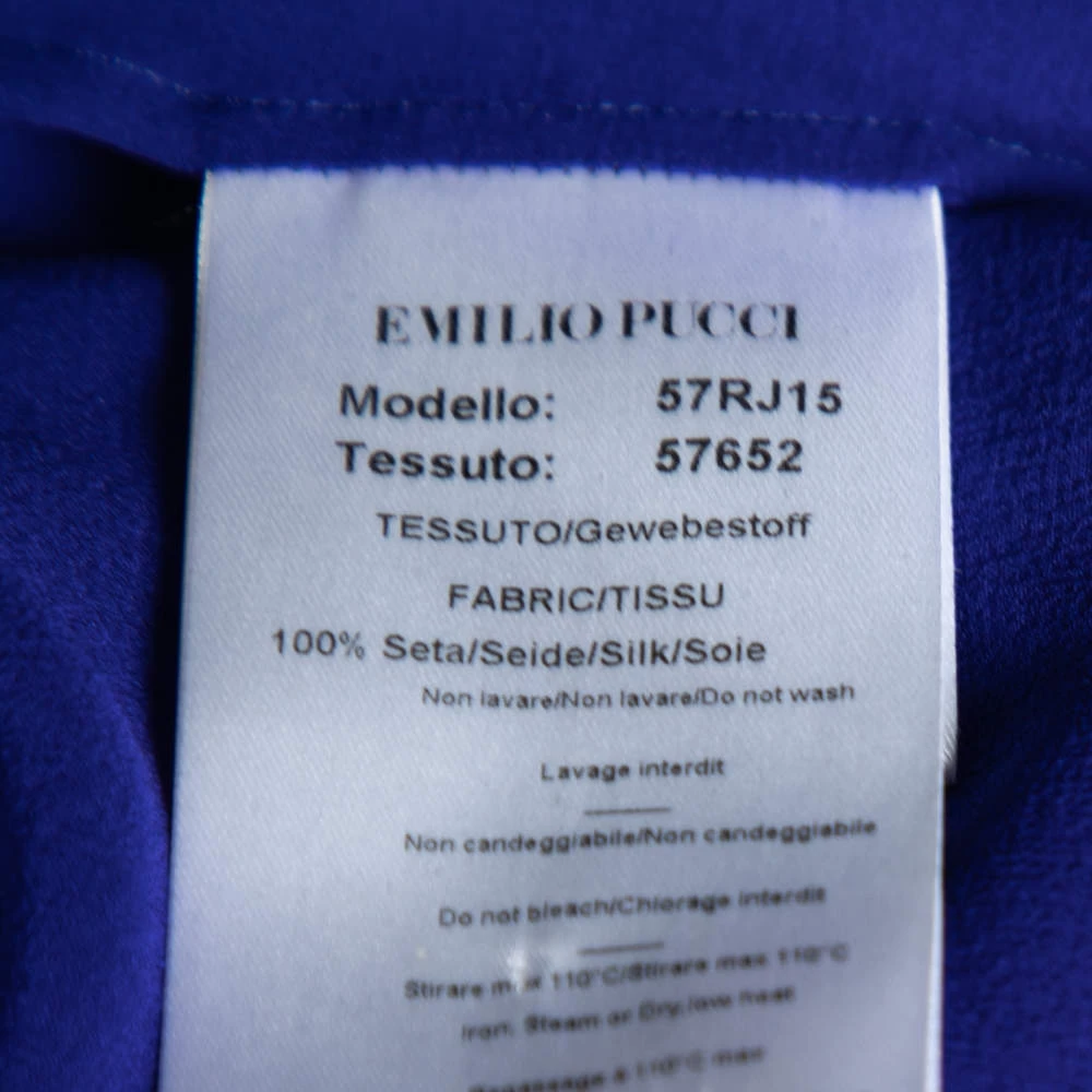 Emilio Pucci Blue Silk Ruffle Detailed Collar Button Front Shirt M For Women - Image 6