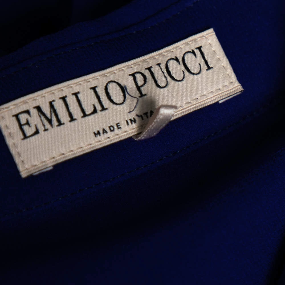 Emilio Pucci Blue Silk Ruffle Detailed Collar Button Front Shirt M For Women - Image 5