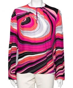 Emilio Pucci Multicolor Printed Silk Pleated Front Blouse M For Women