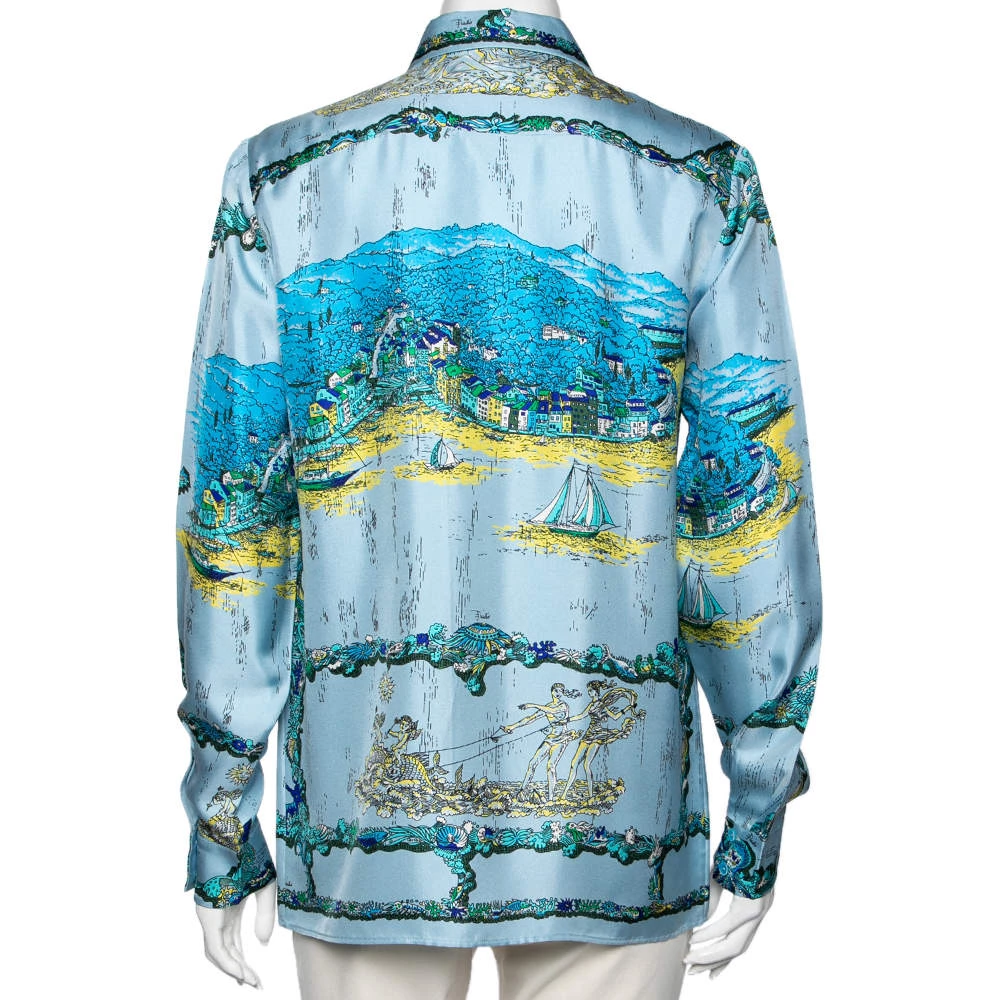 Emilio Pucci Blue Printed Silk Shirt M For Women - Image 3